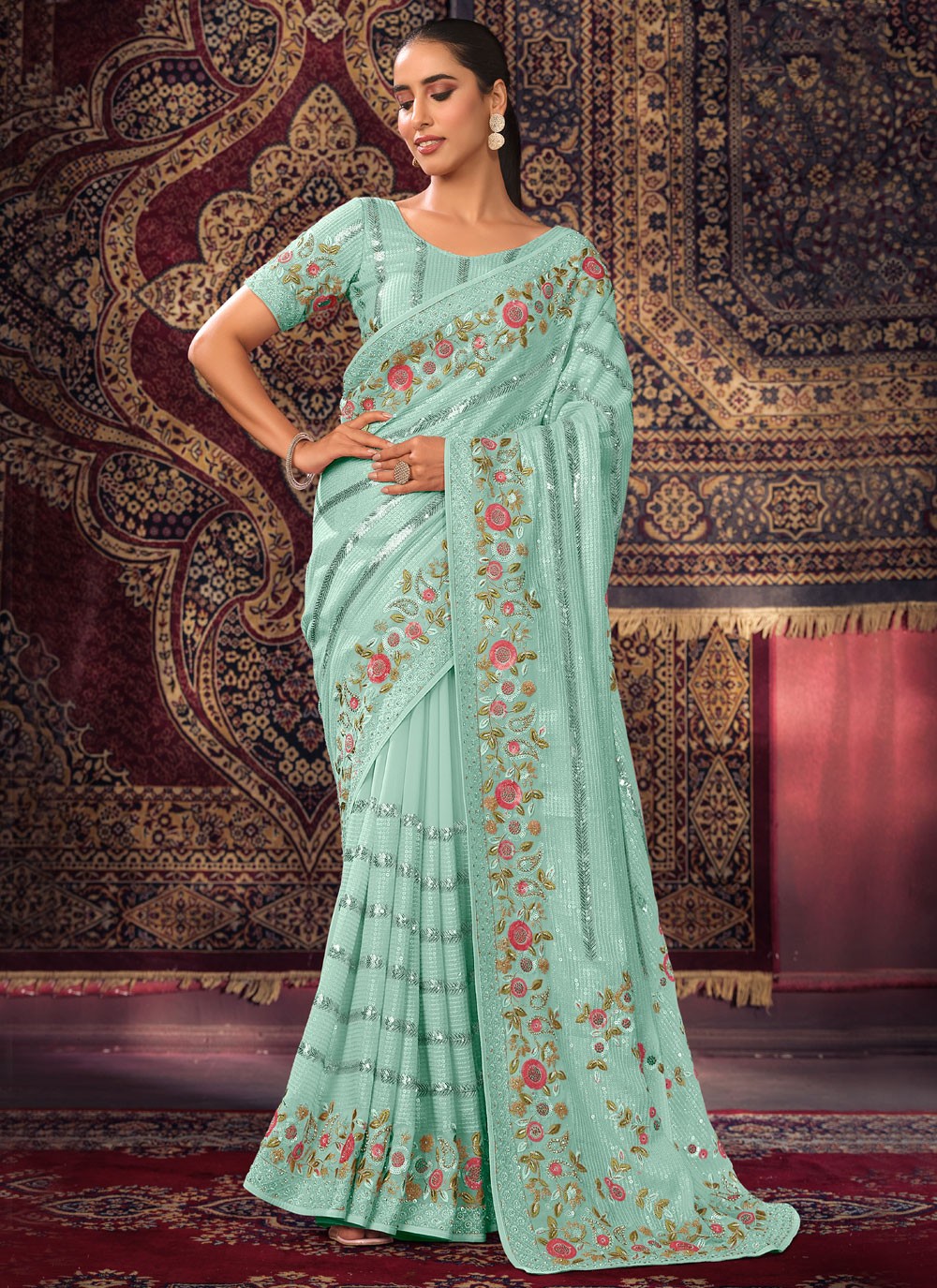 Classic Mirror Georgette Saree - S6287