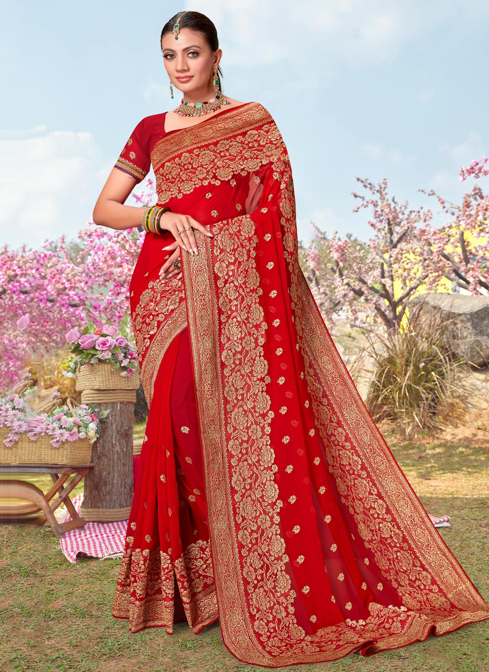 Classic Embroidered Georgette Saree - S3834