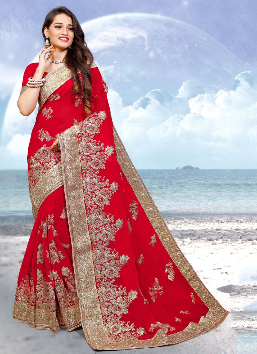 Classic Embroidered Georgette Saree - S0294