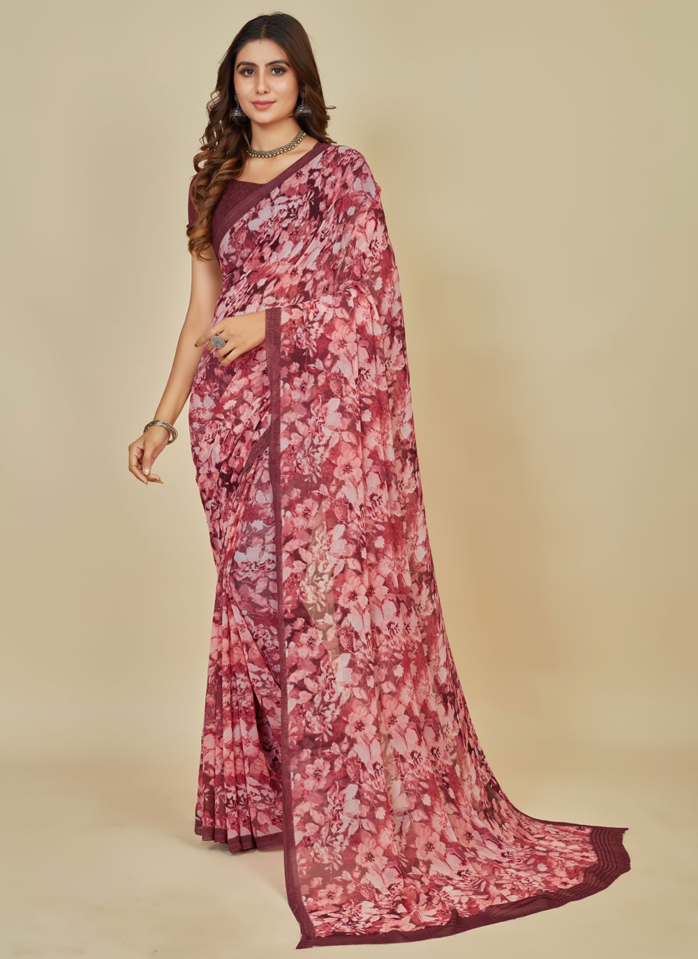 Trendy Floral Printed Georgette Saree - S5376