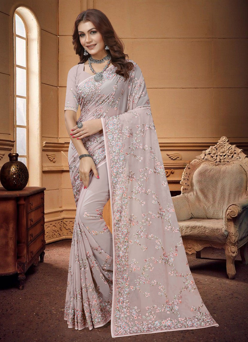 Classic Embroidered Georgette Saree - S3883