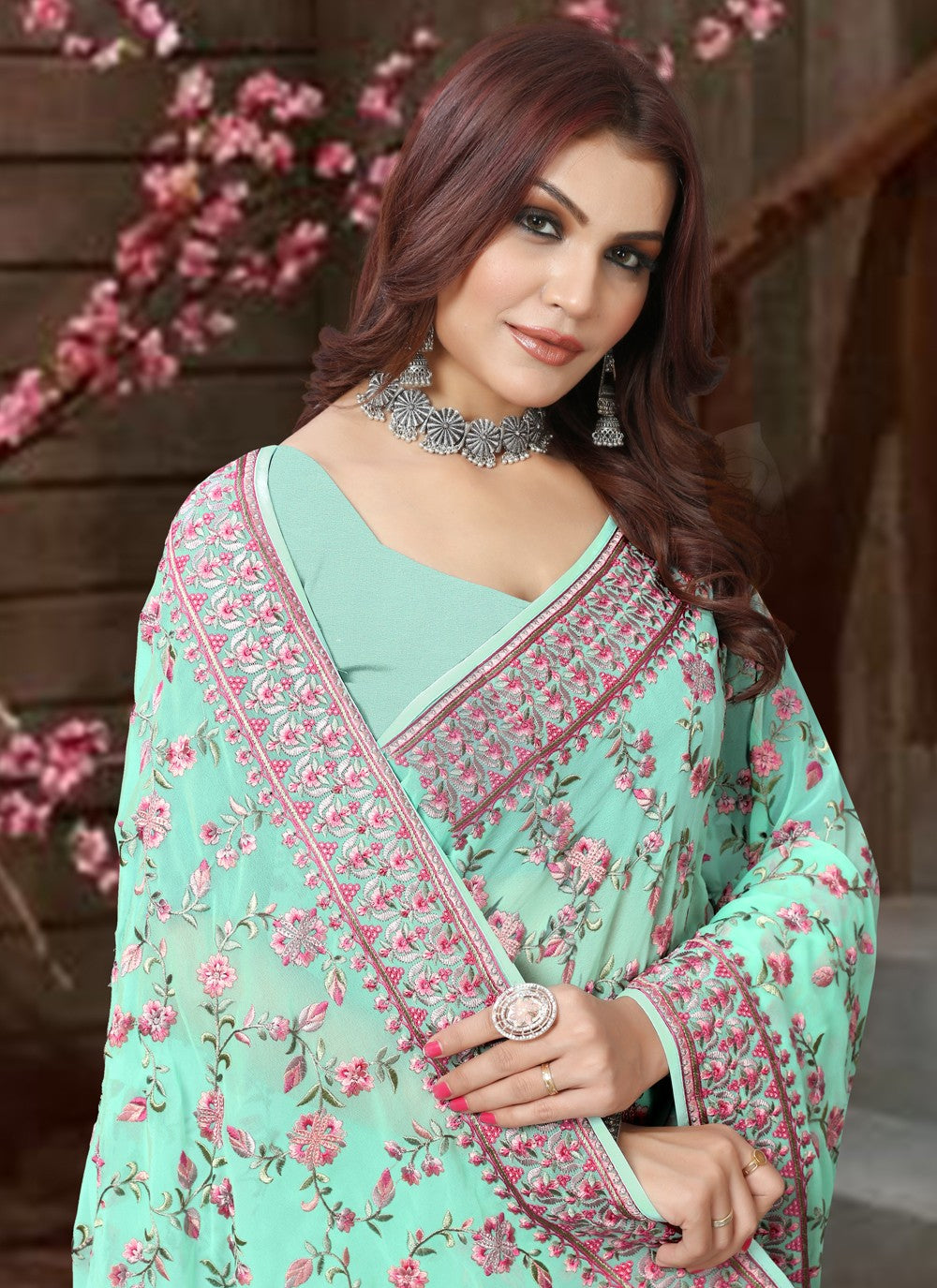 Contemporary Embroidered Georgette Saree - S3769