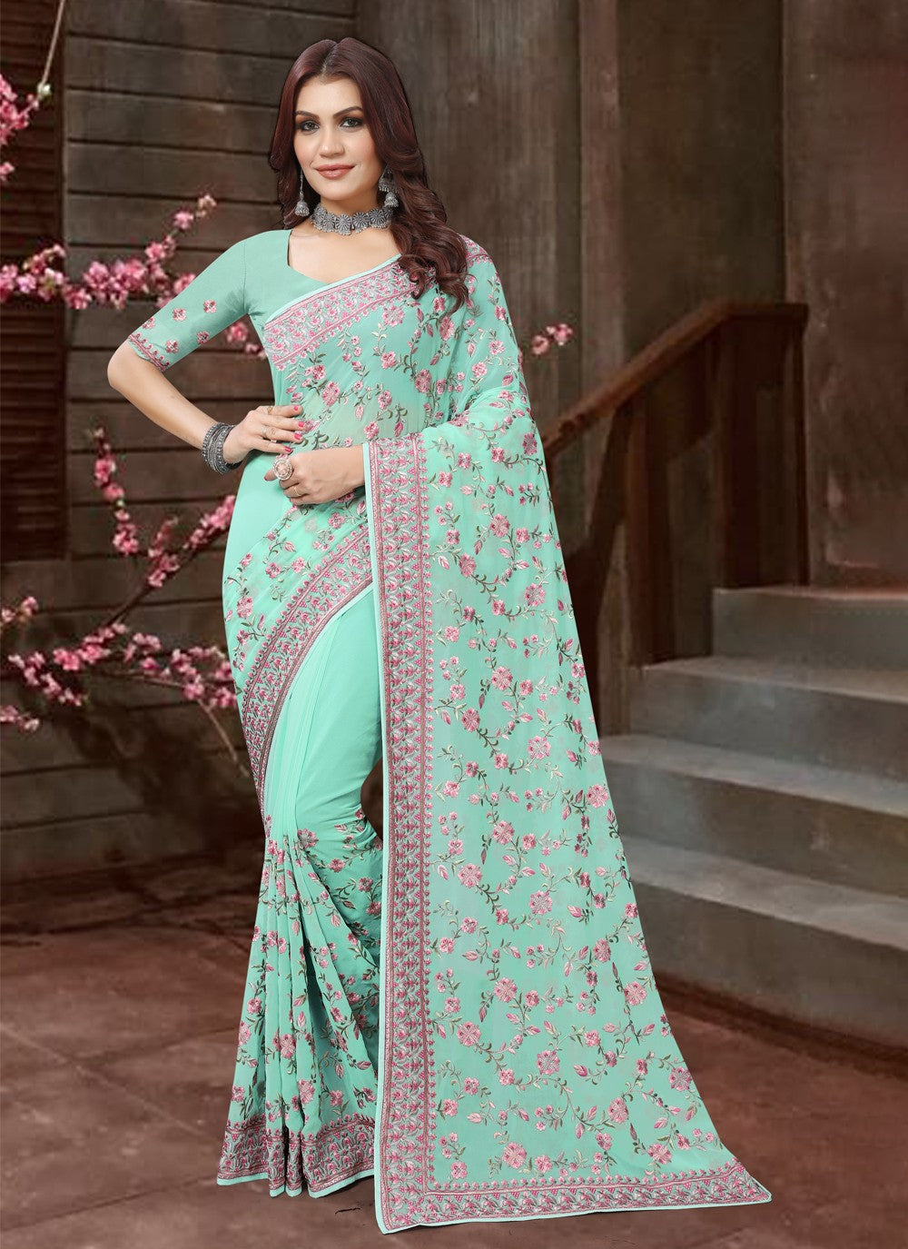 Contemporary Embroidered Georgette Saree - S3769