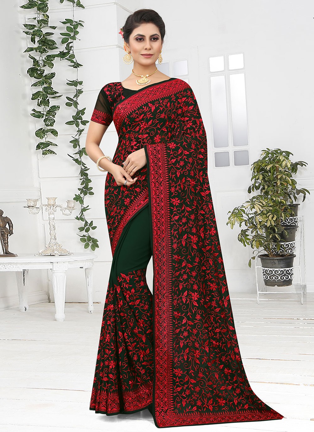 Classic Embroidered Georgette Saree - S1664