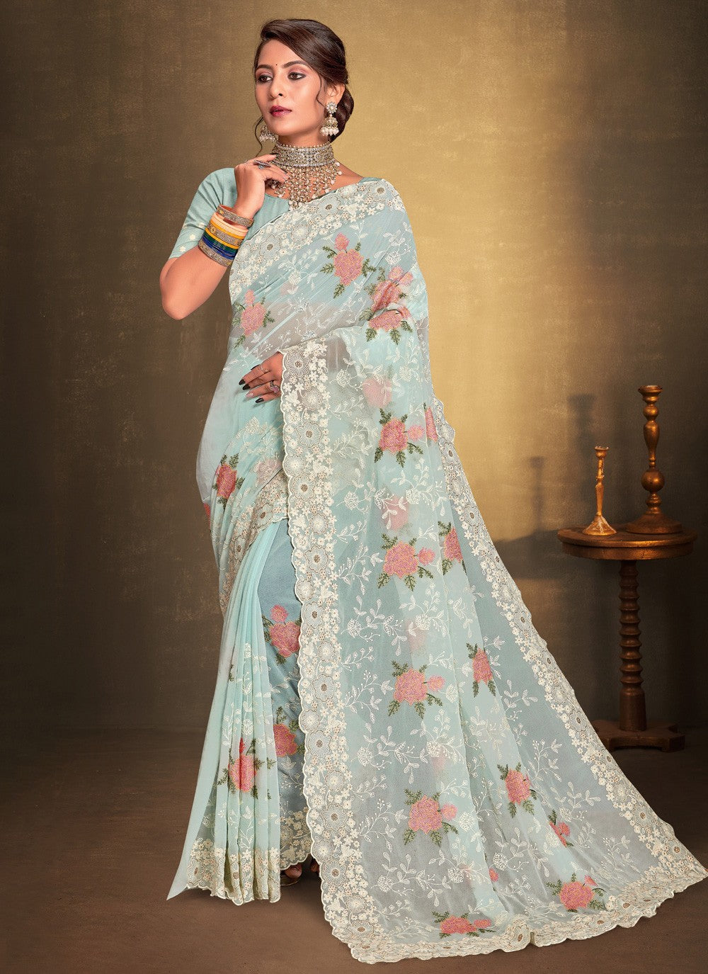 Classic Embroidered Georgette Saree - S4044