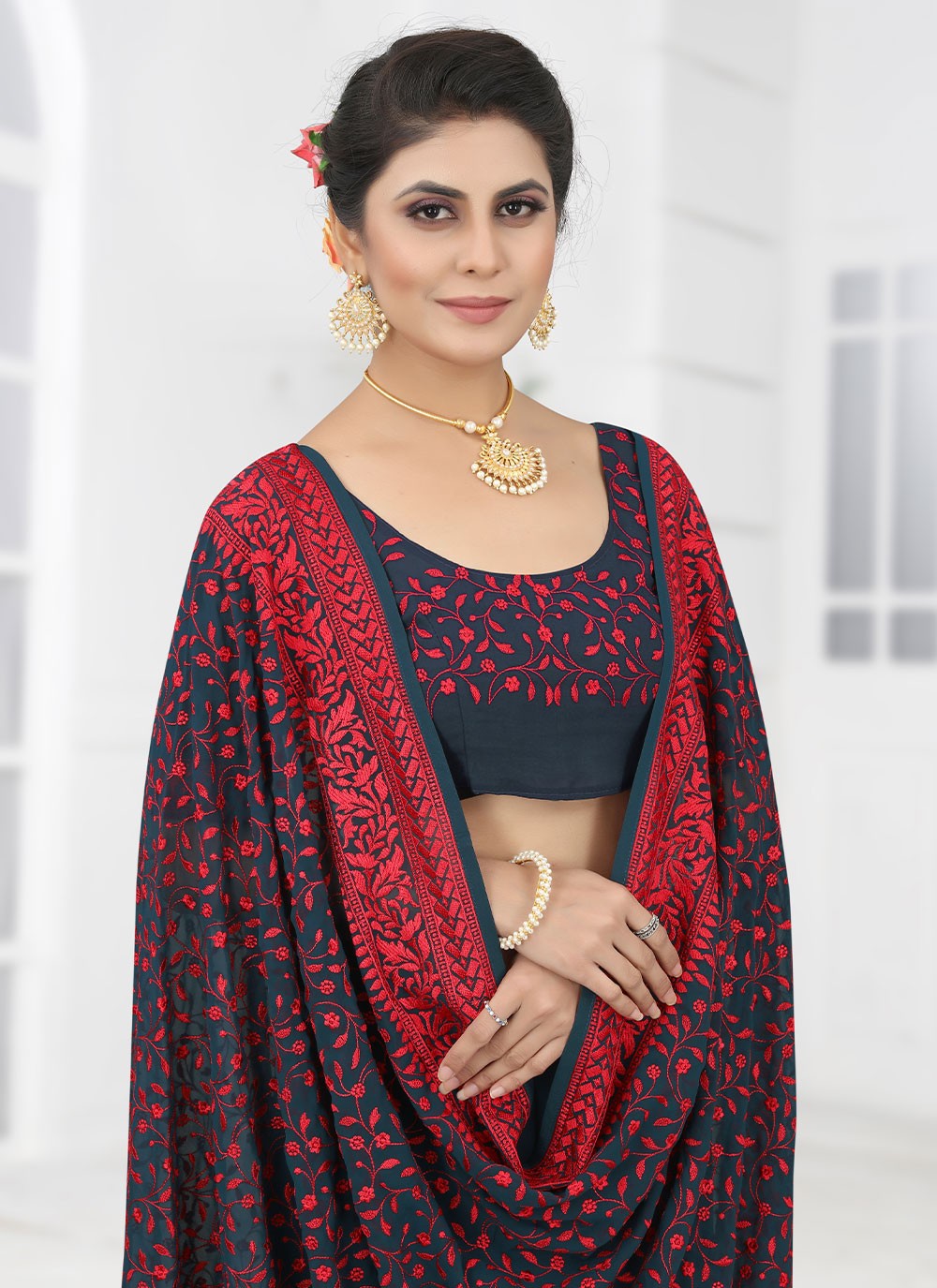 Classic Embroidered Georgette Saree - S1664