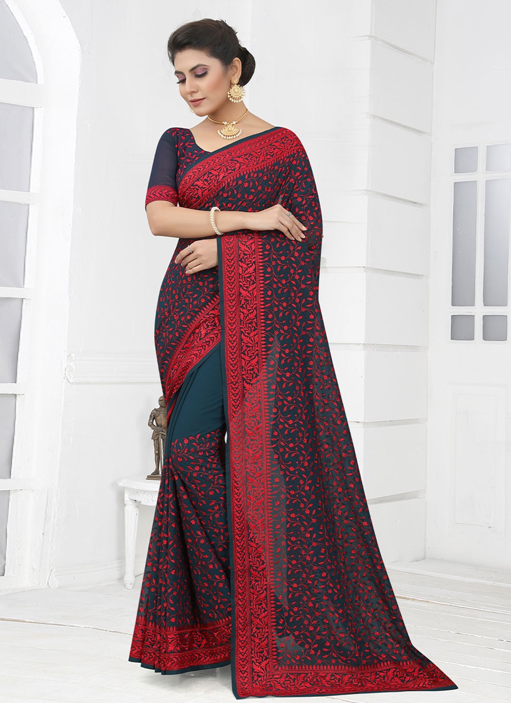 Classic Embroidered Georgette Saree - S1664