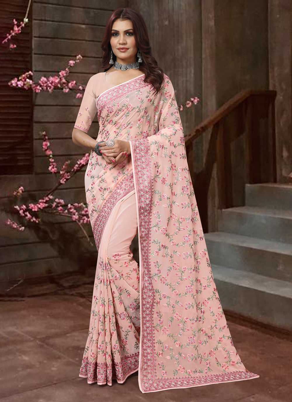 Contemporary Embroidered Georgette Saree - S3769