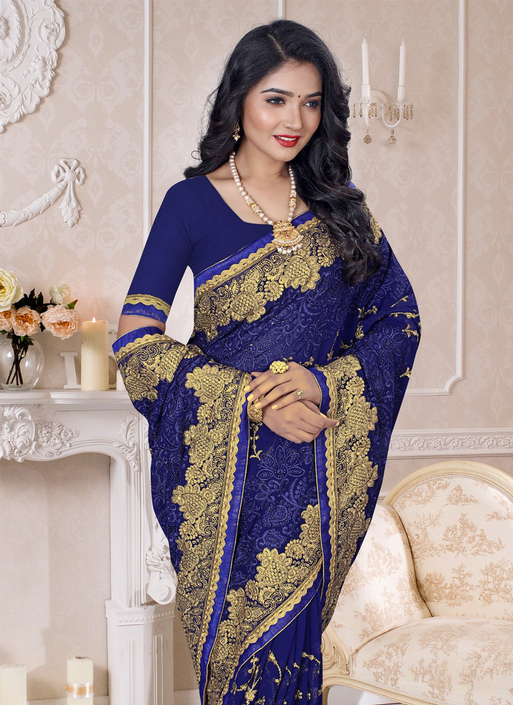 Classic Embroidered Georgette Saree - S0338