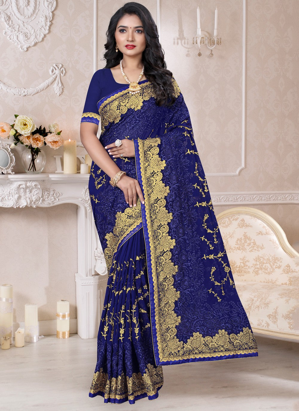 Classic Embroidered Georgette Saree - S0338