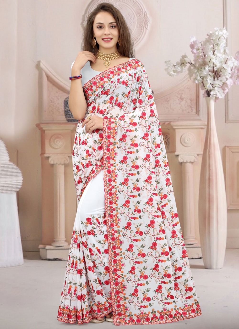 Classic Embroidered Georgette Saree - S9764