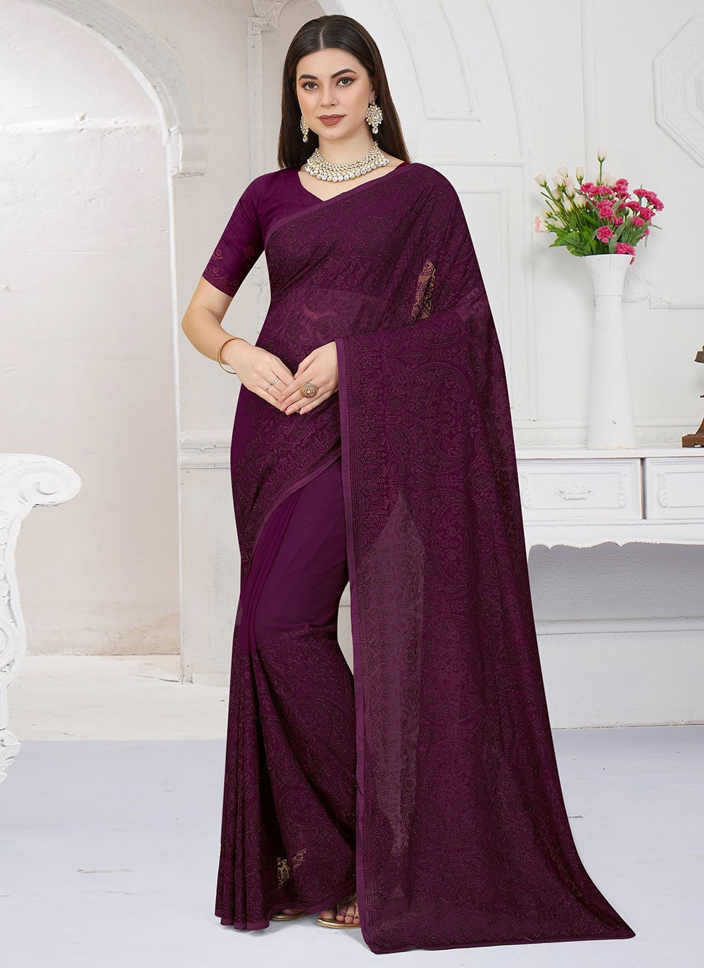 Saree Embroidered Georgette Saree - S2466