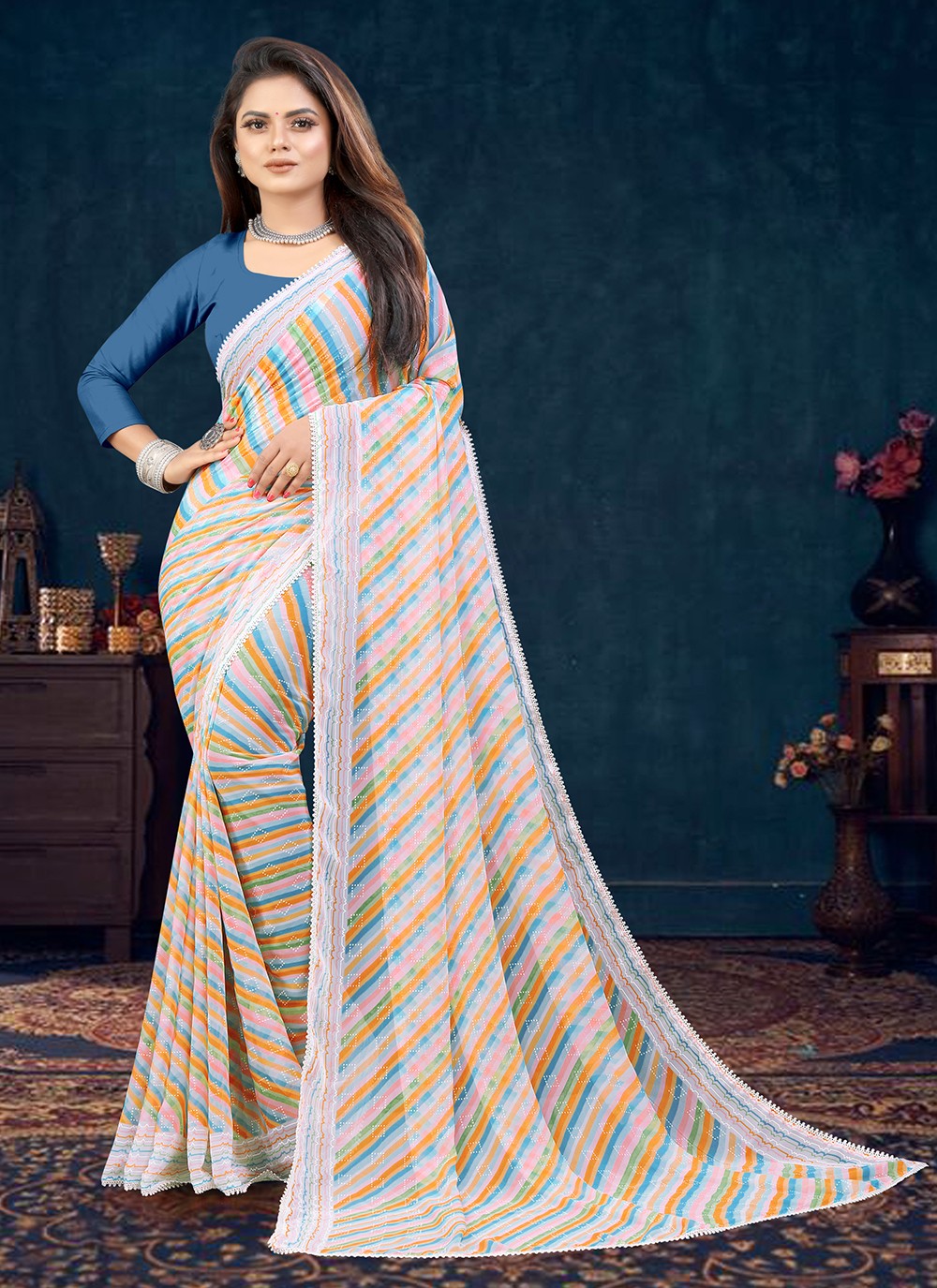 Trendy Printed Georgette Saree - S3360