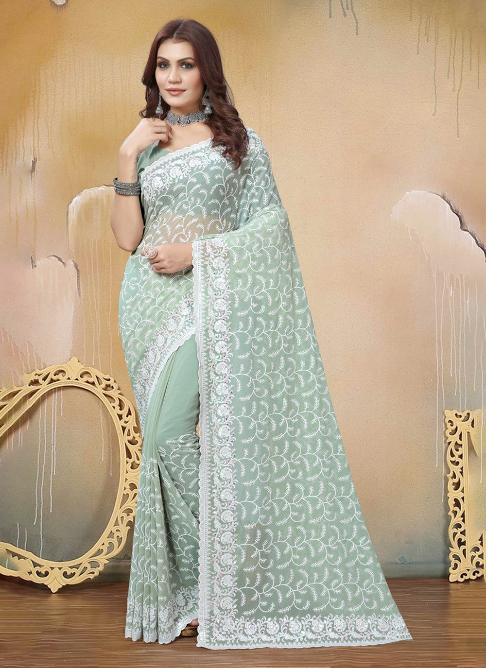 Classic Embroidered Georgette Saree - S3788