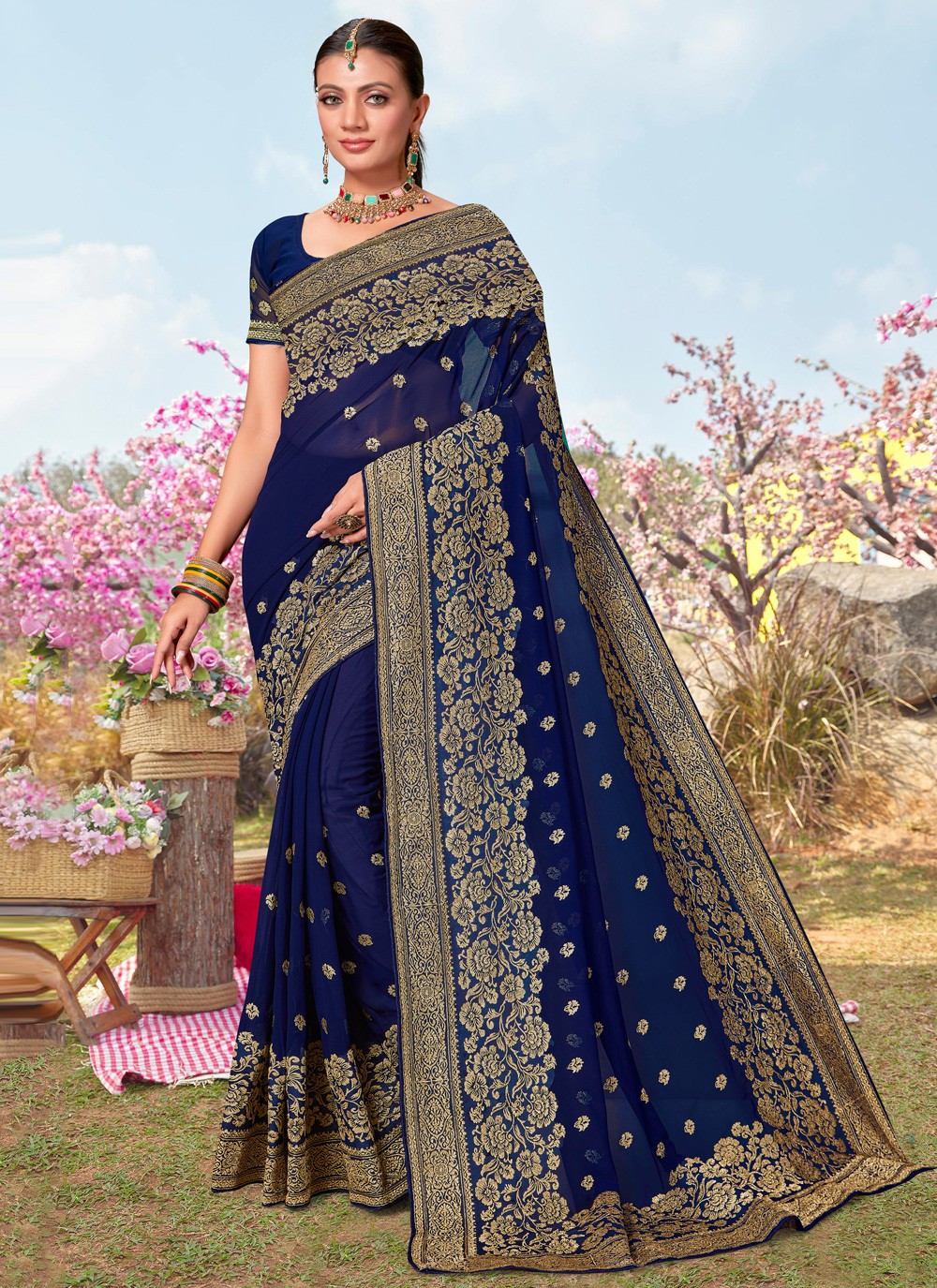 Classic Embroidered Georgette Saree - S3834