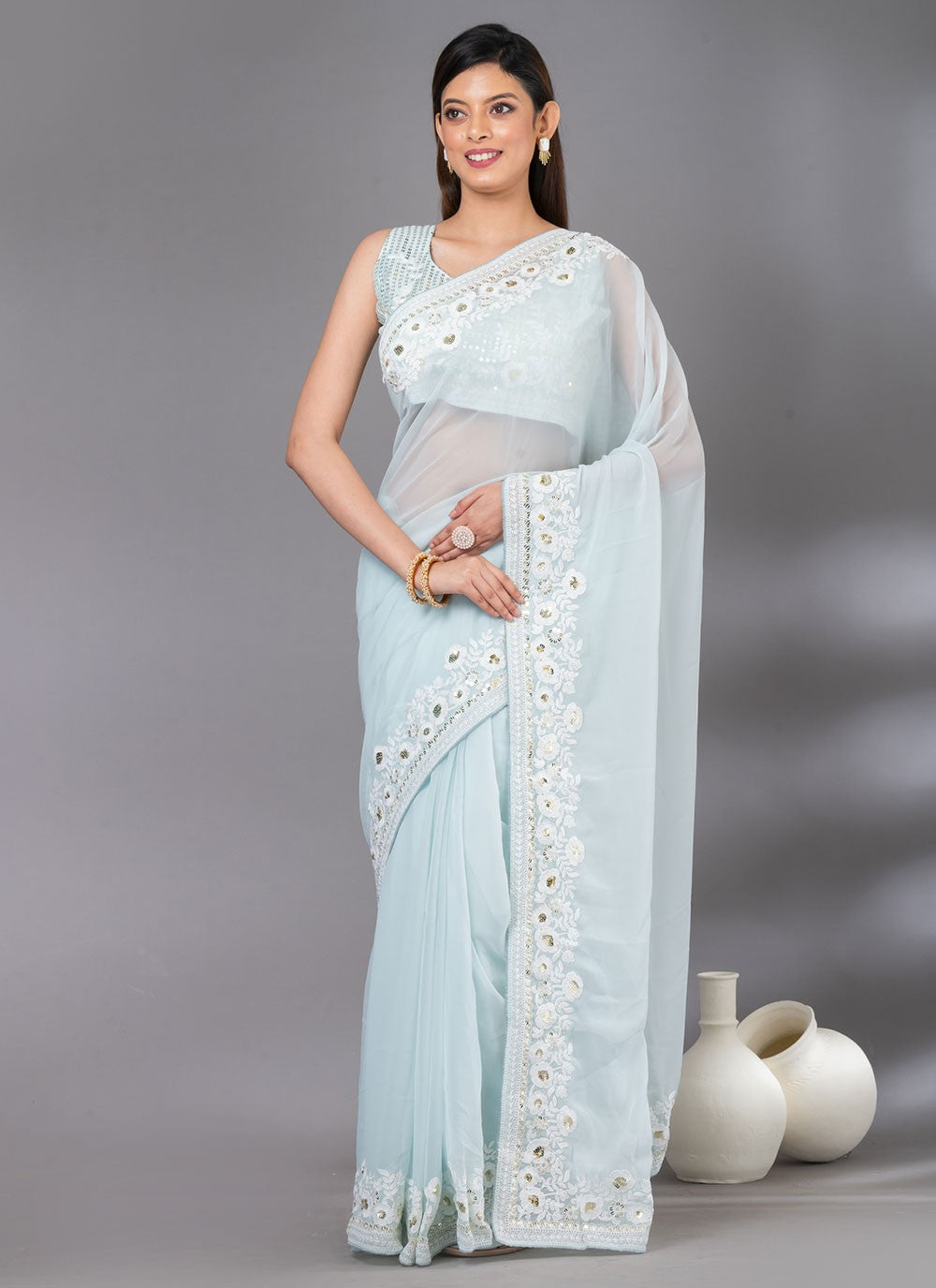 Classic Embroidered Net Saree - S4618