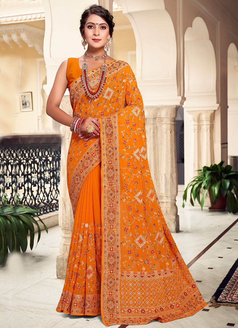 Classic Embroidered Georgette Saree - S4660