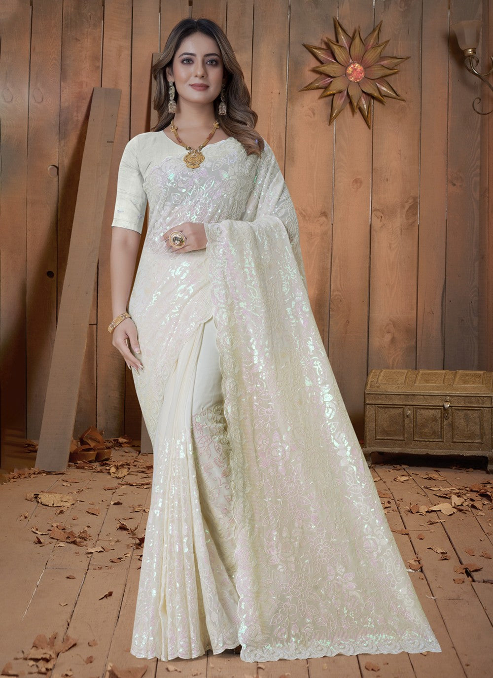 Trendy Embroidered Georgette Saree - S3586