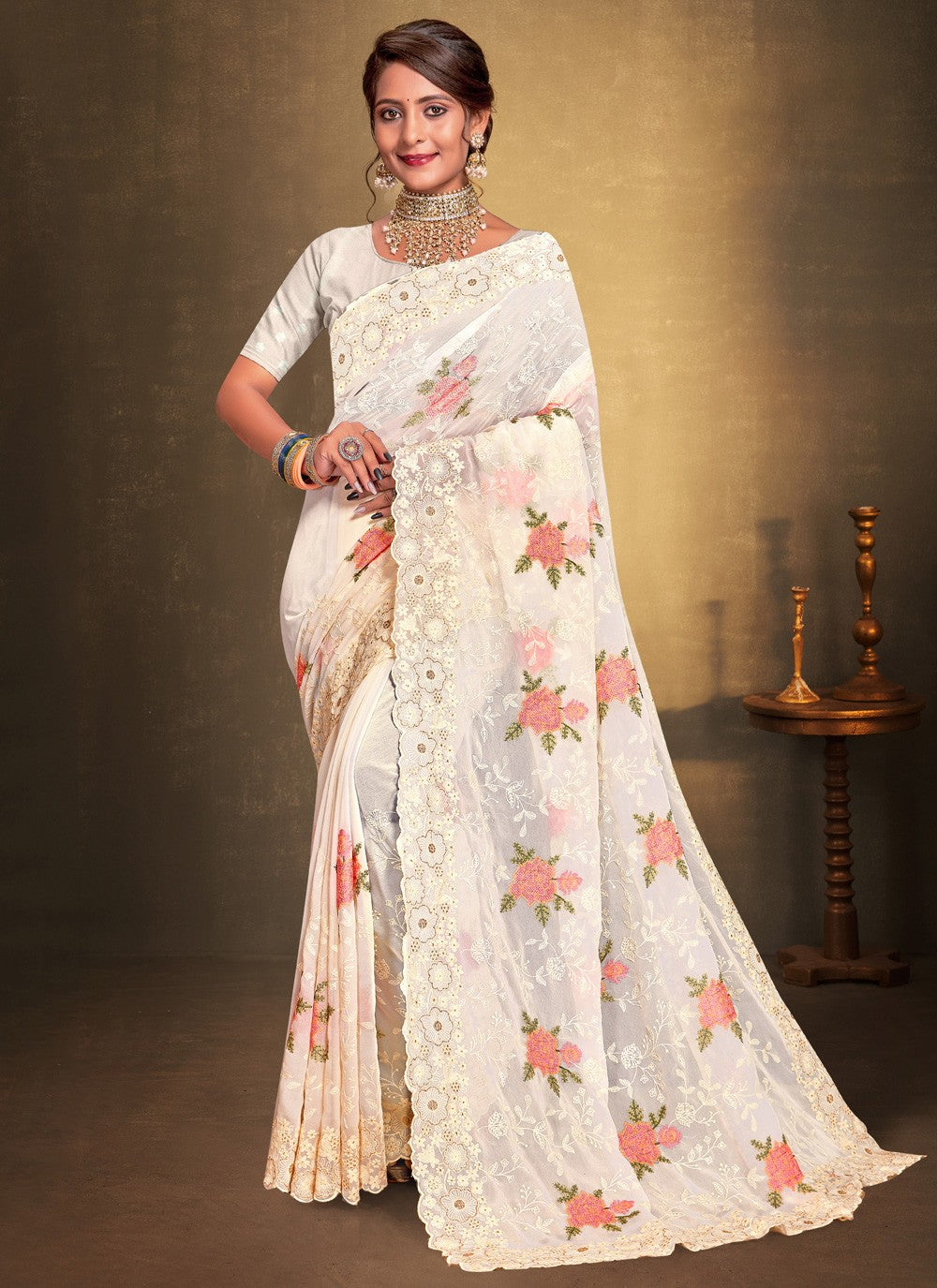 Classic Embroidered Georgette Saree - S4044