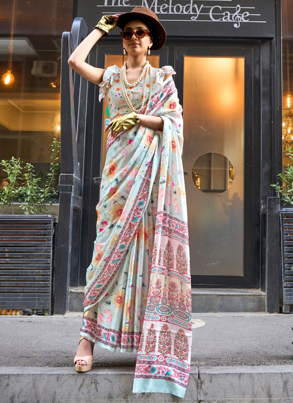 Trendy Digital Print Georgette Satin Saree - S5910