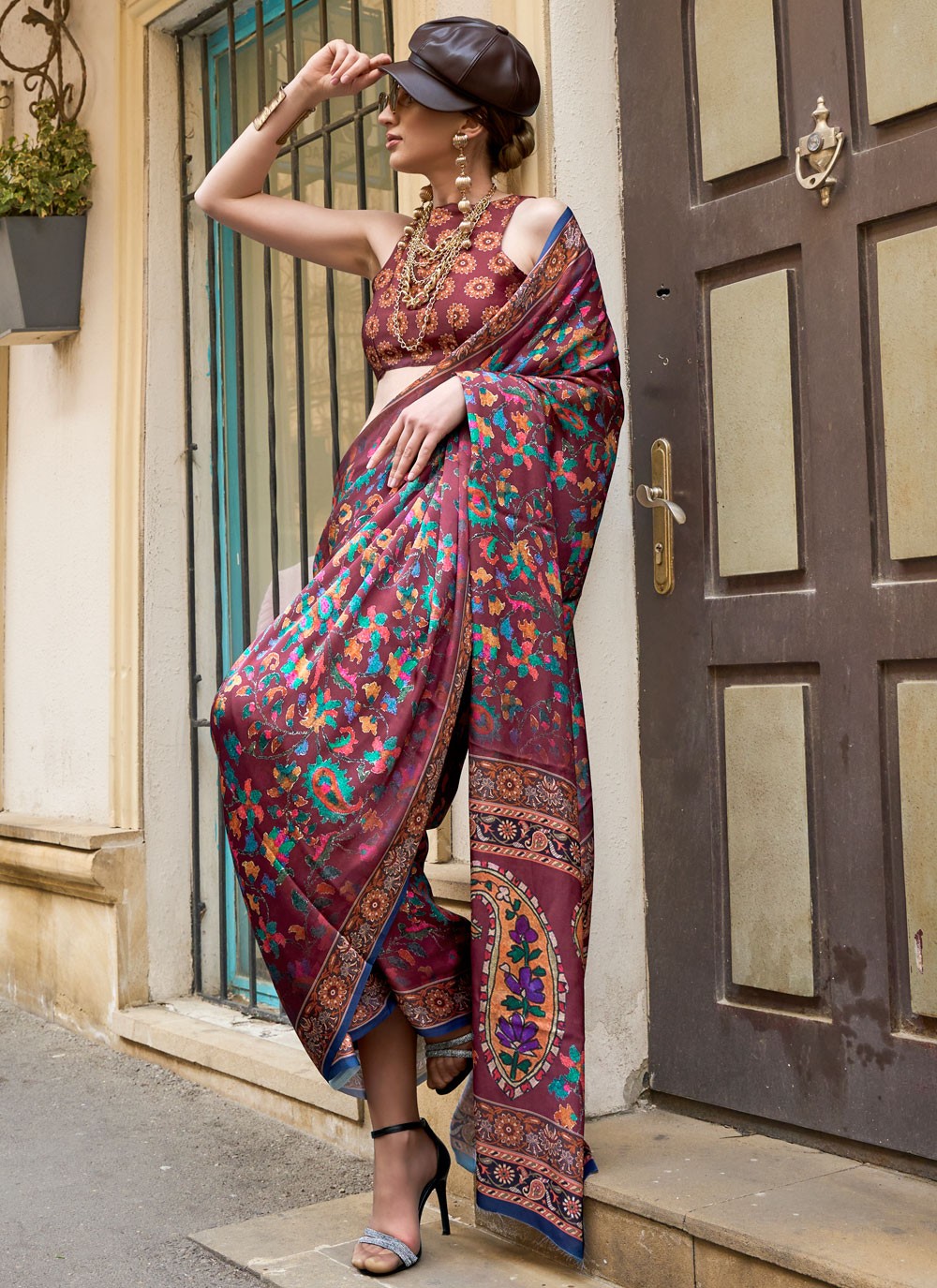 Trendy Digital Print Georgette Satin Saree - S5910