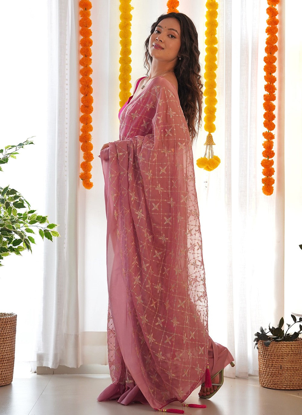 Embroidered, Sequins, Thread Georgette Satin Saree - S11627