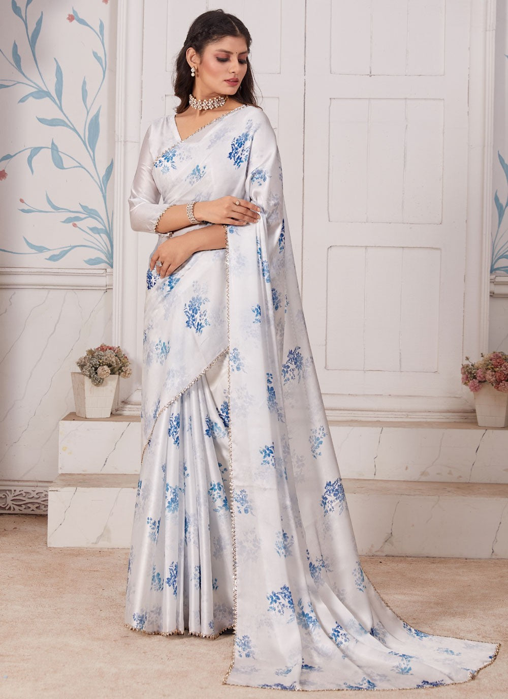 Classic Digital Print Georgette Satin Saree - S5749