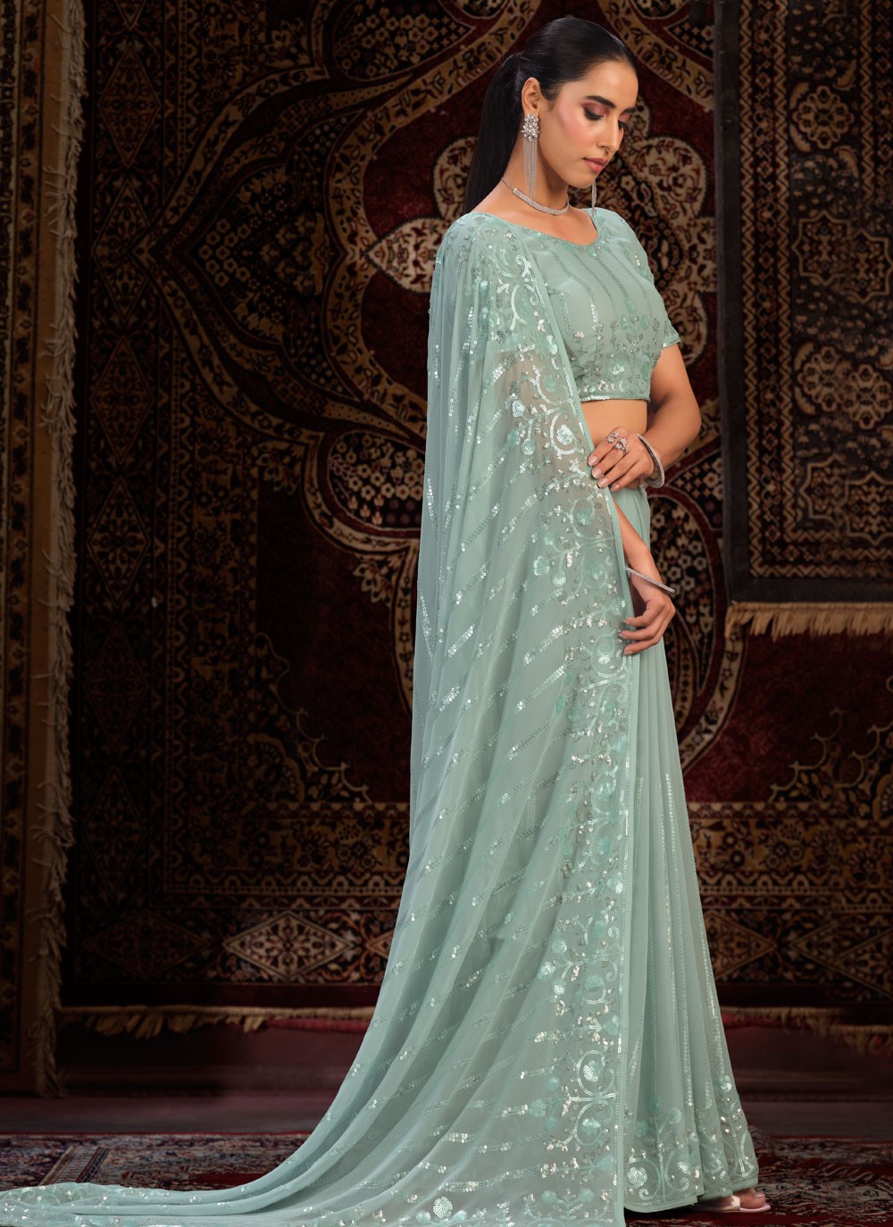 Classic Mirror Georgette Saree - S6287