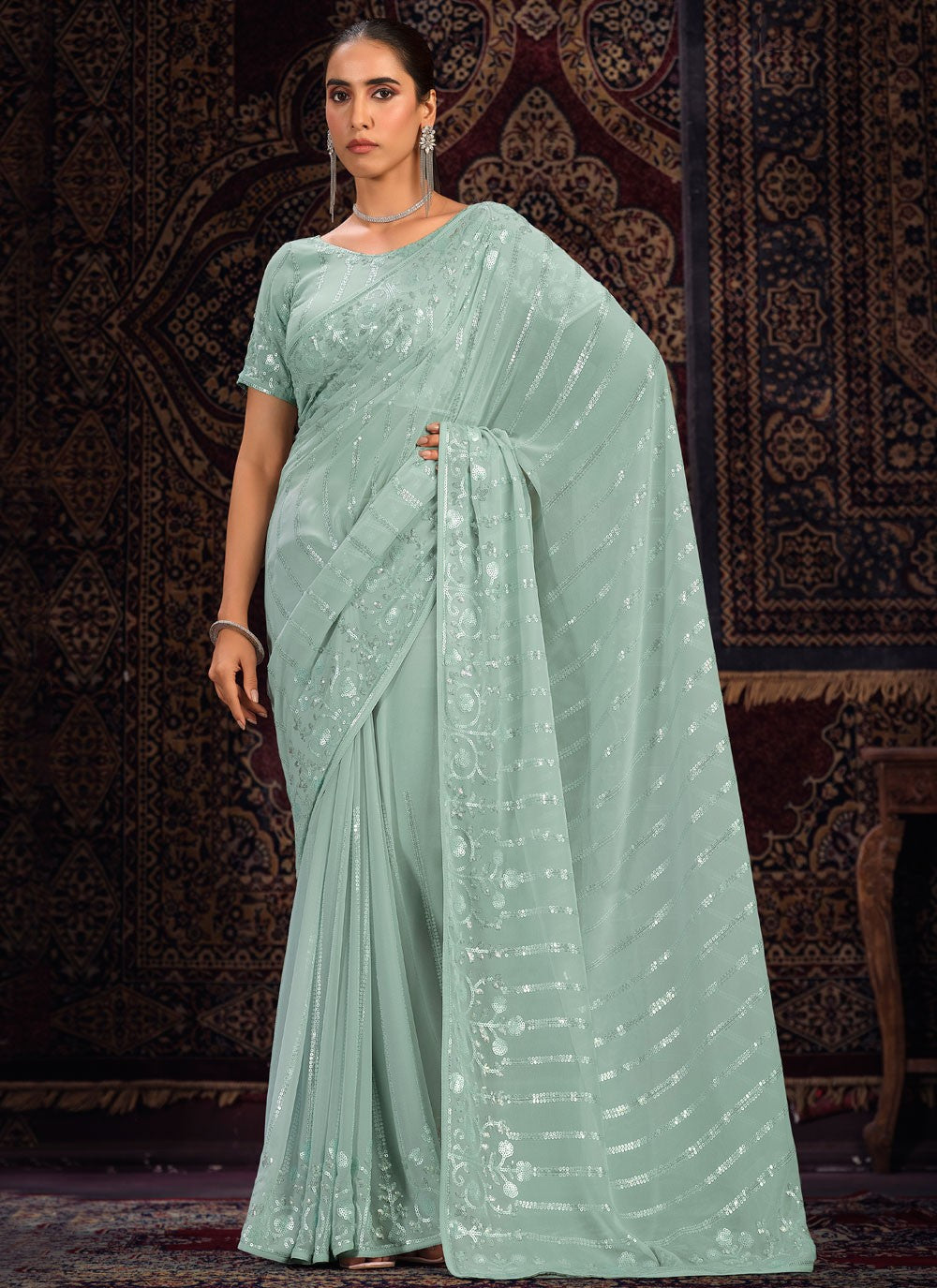 Classic Mirror Georgette Saree - S6287