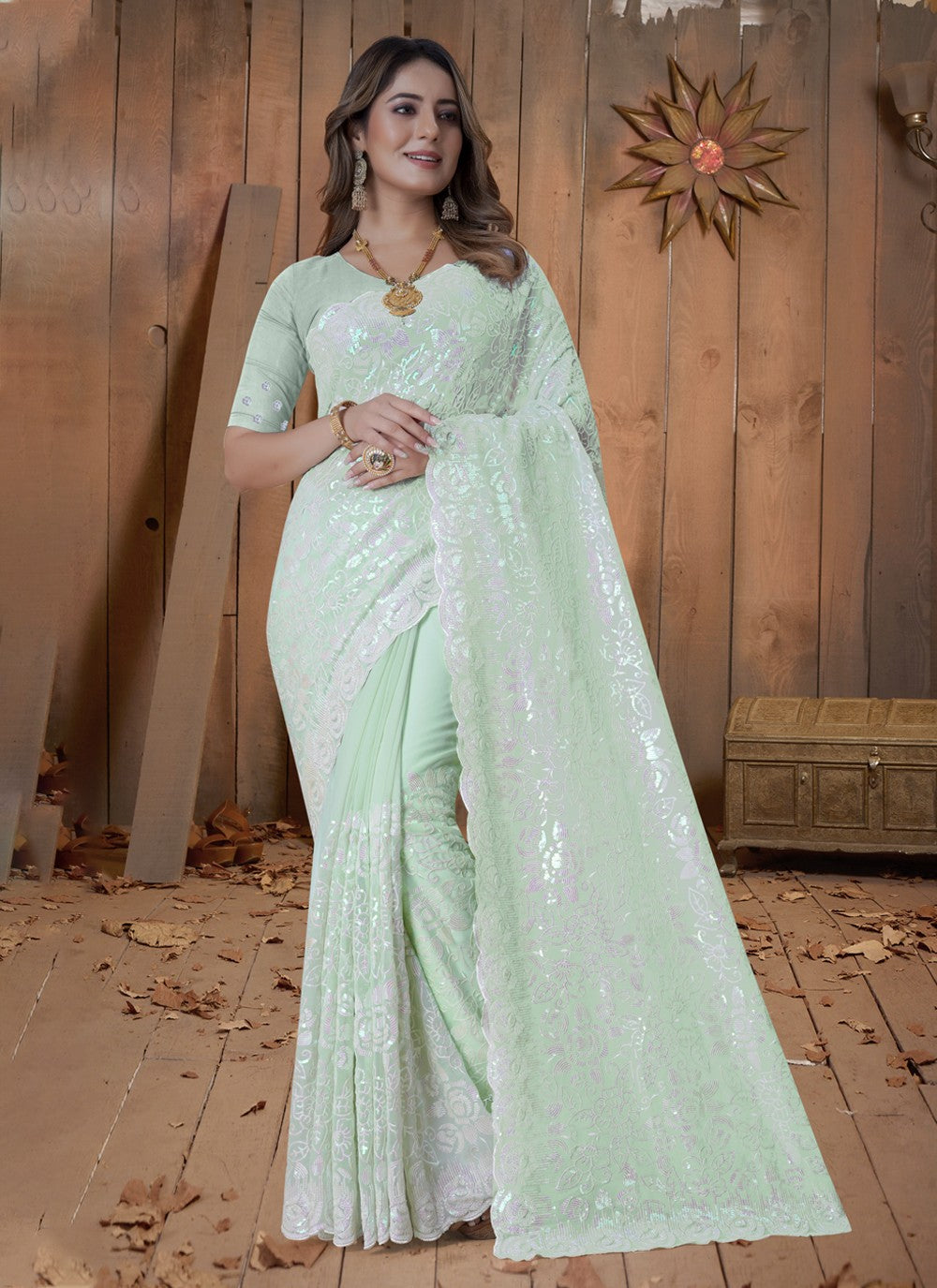 Trendy Embroidered Georgette Saree - S3586