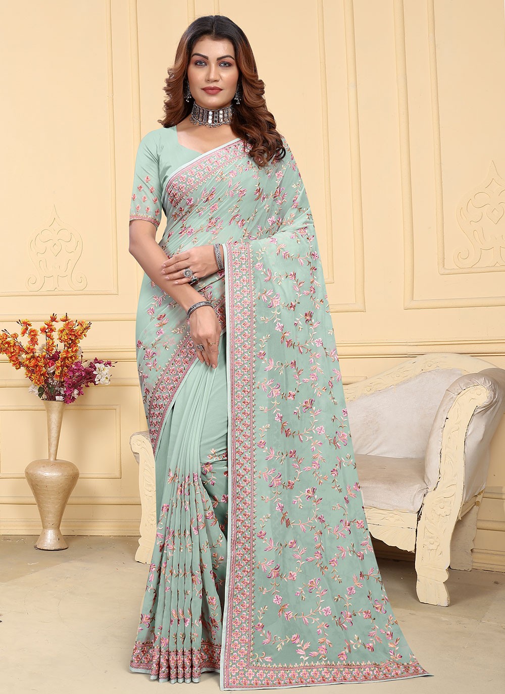 Designer Embroidered Georgette Saree - S5607