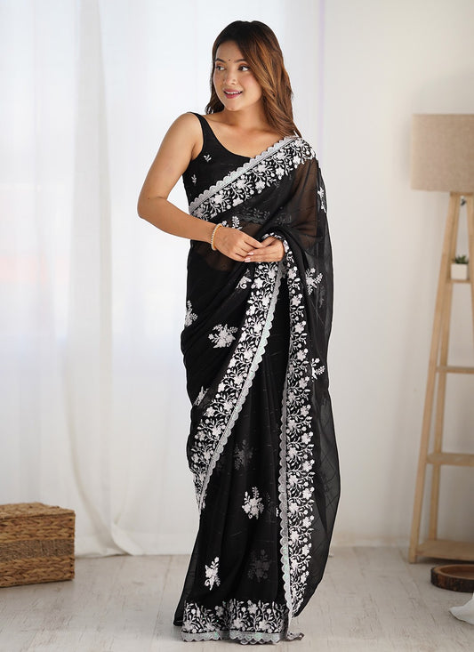 Classic Embroidered Georgette Saree - S8822