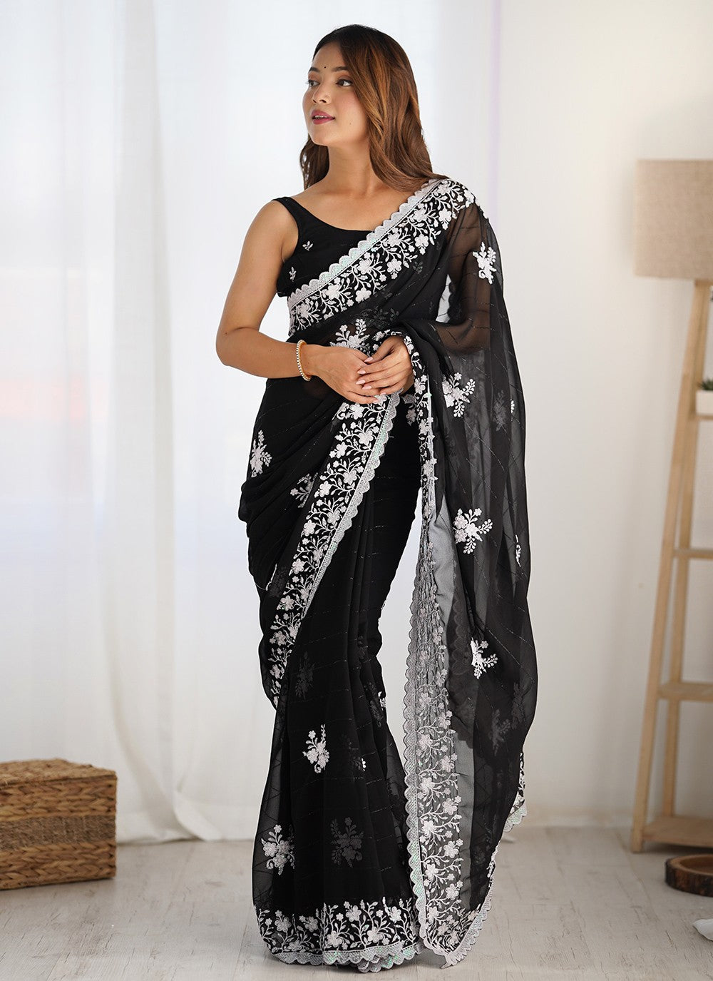 Classic Embroidered Georgette Saree - S8822