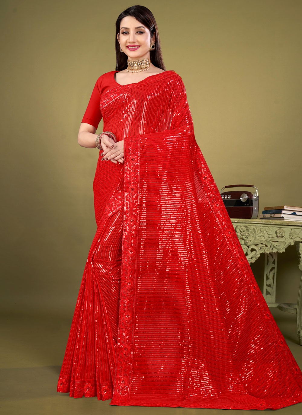 Classic Sequins Georgette Saree - S2897