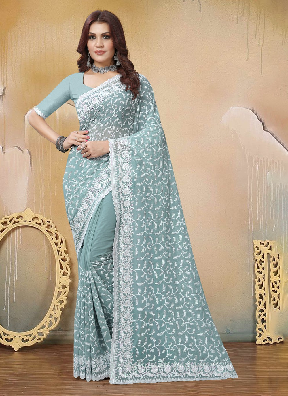 Classic Embroidered Georgette Saree - S3788