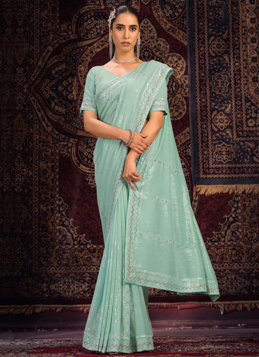 Classic Mirror Georgette Saree - S6287