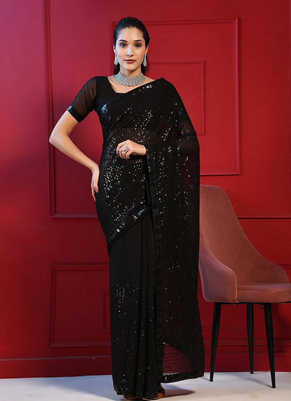 Traditional Embroidered Georgette Saree - S7006