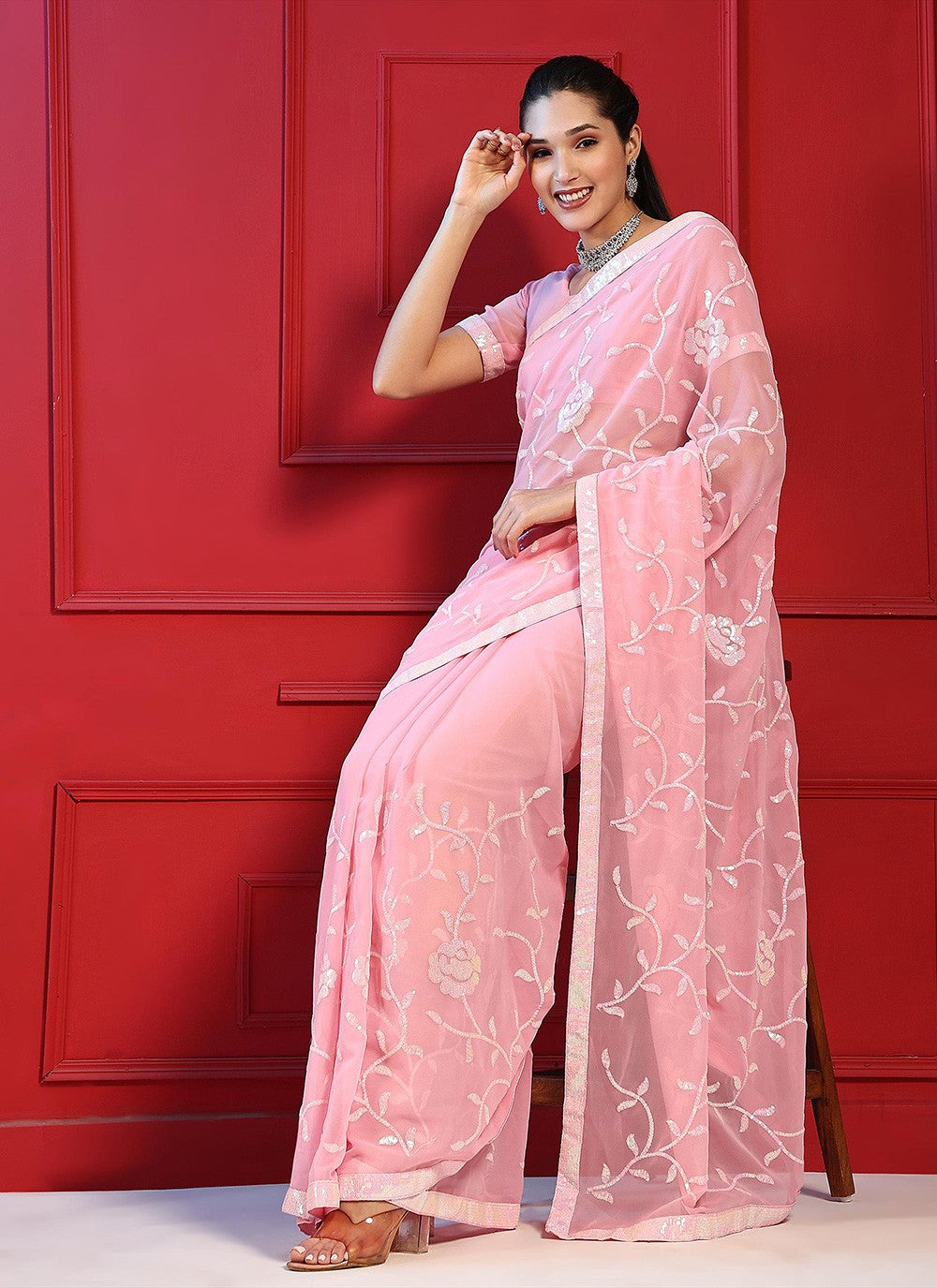 Traditional Embroidered Georgette Saree - S7006