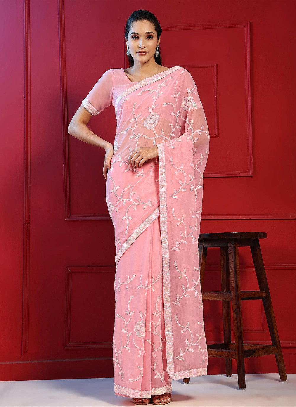 Traditional Embroidered Georgette Saree - S7006