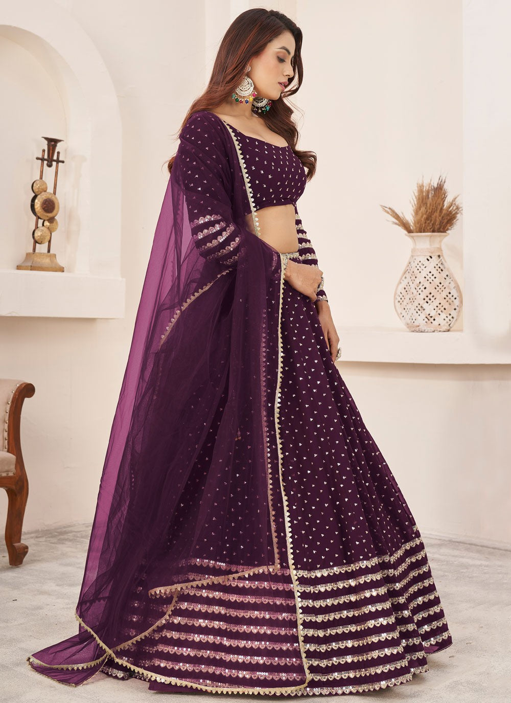 Embroidered Georgette A - Line Lehenga - L2357