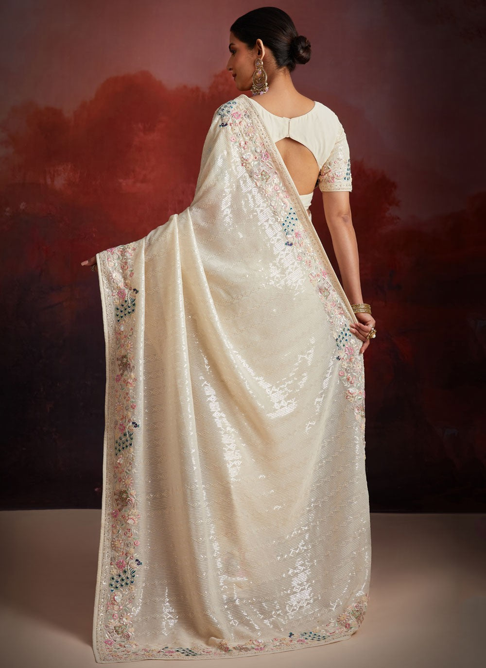 Cutdana, Embroidered, Sequins, Thread Organza Saree - S12047