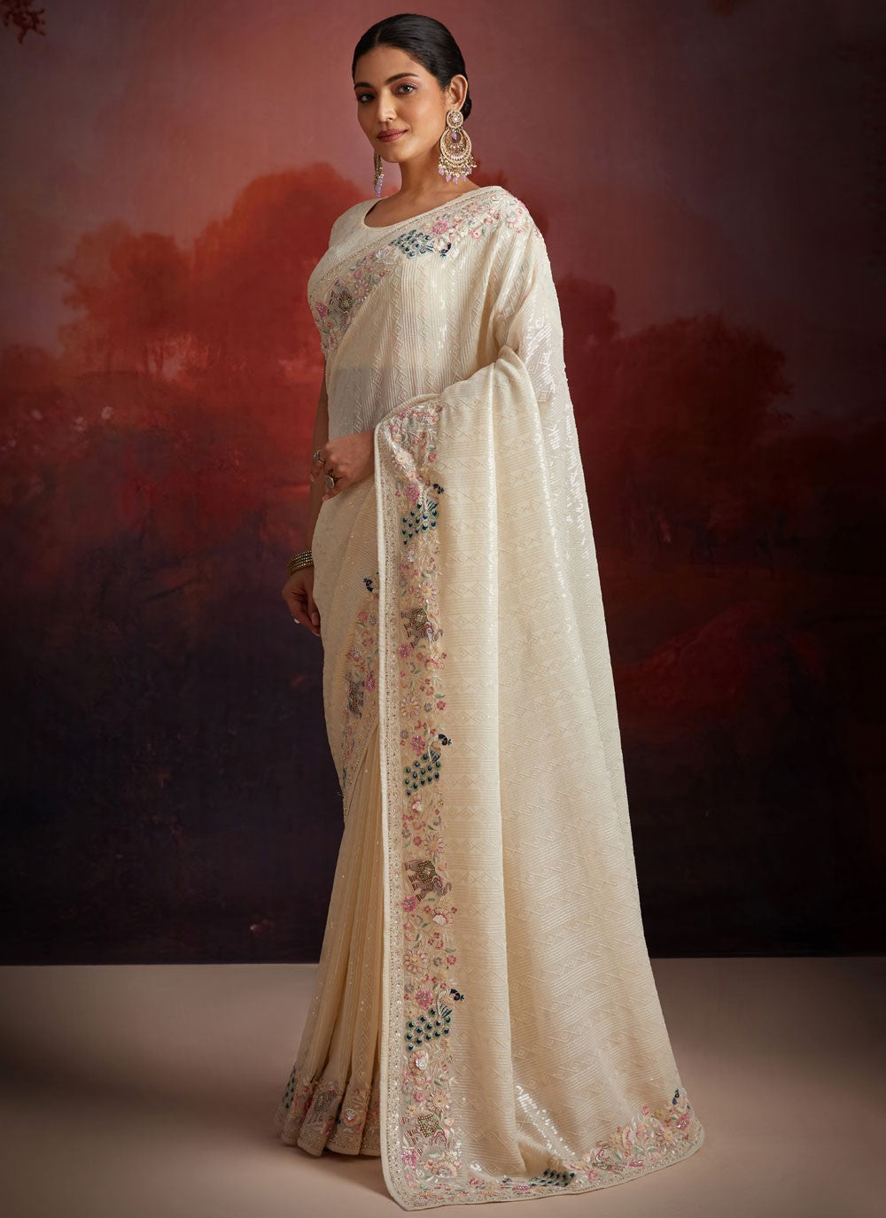 Cutdana, Embroidered, Sequins, Thread Organza Saree - S12047