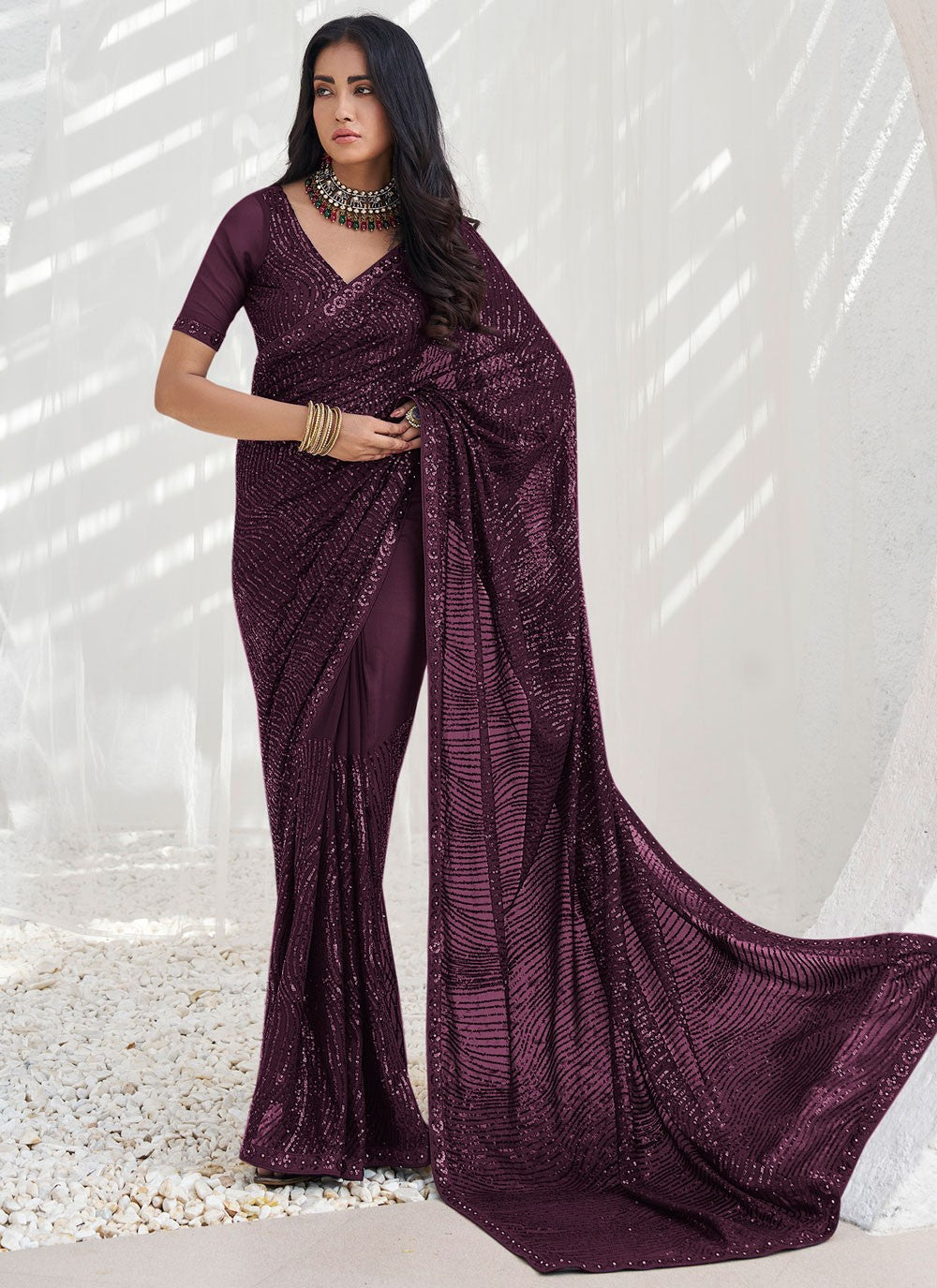 Classic Sequins Georgette Saree - S6402