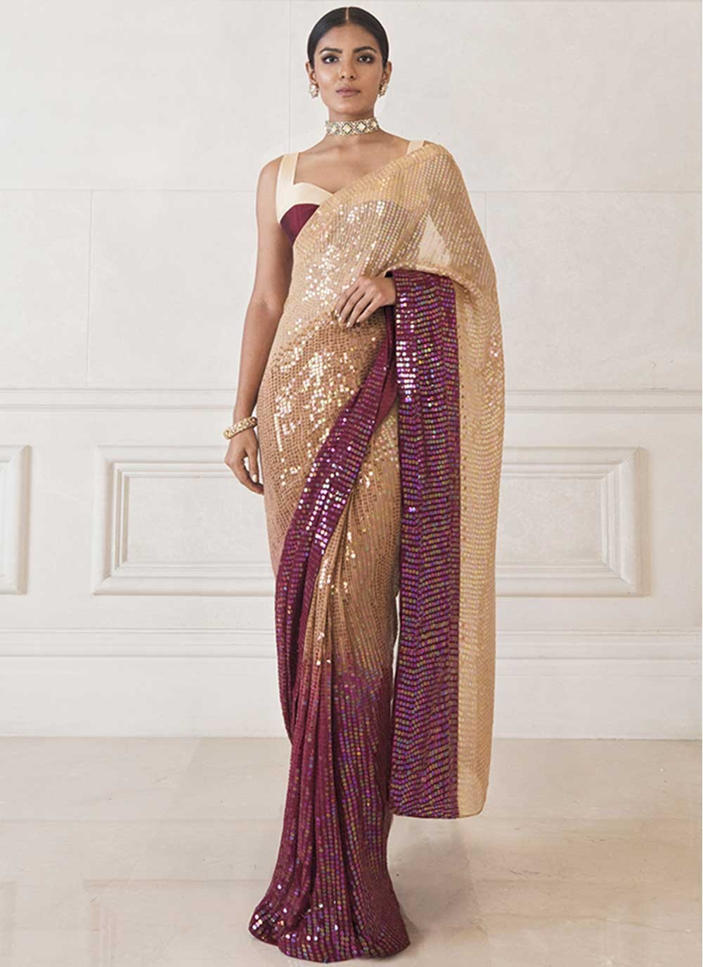 Shaded Sequins Georgette Saree - S2216