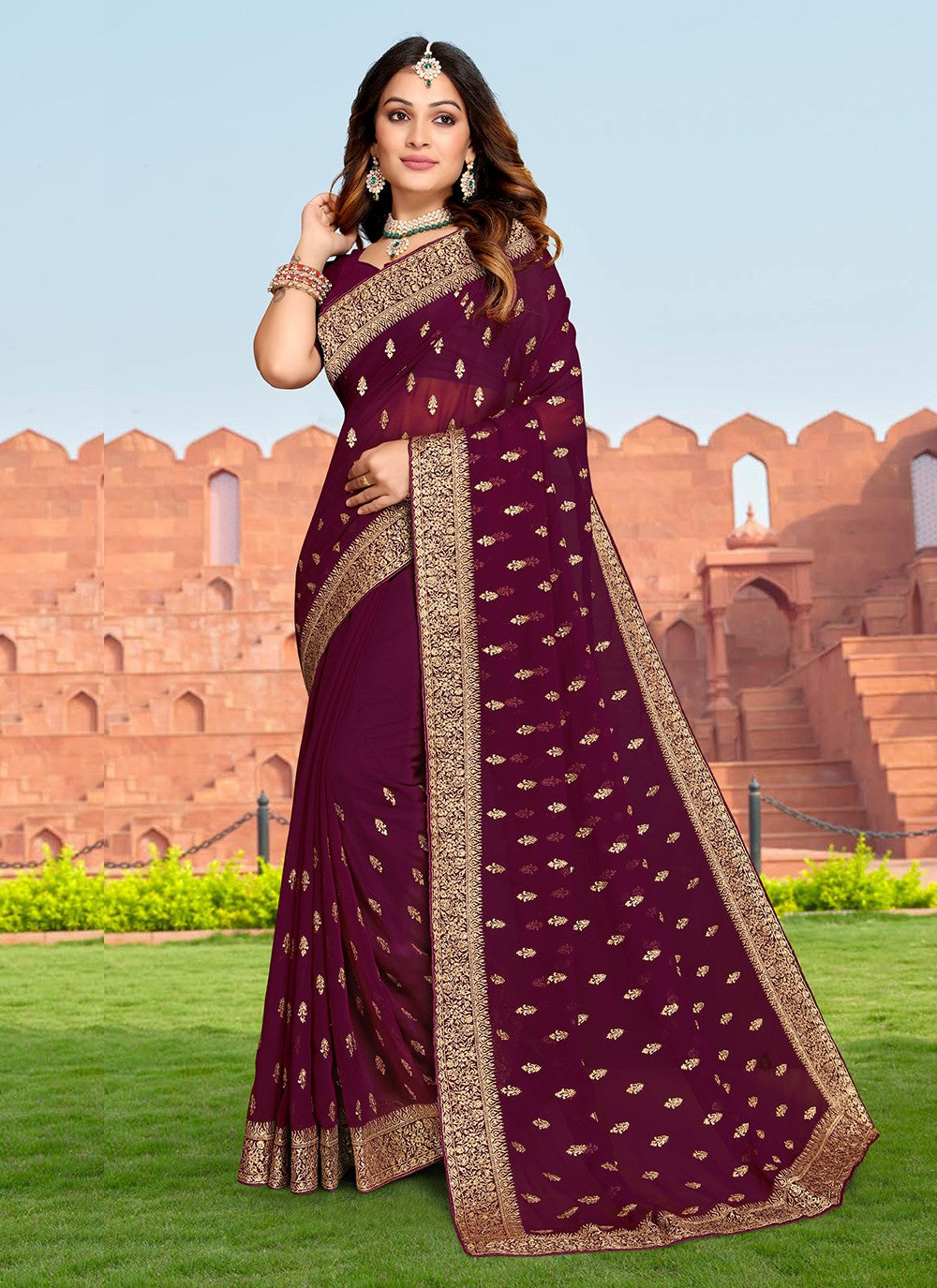 Classic Embroidered Georgette Saree - S3313