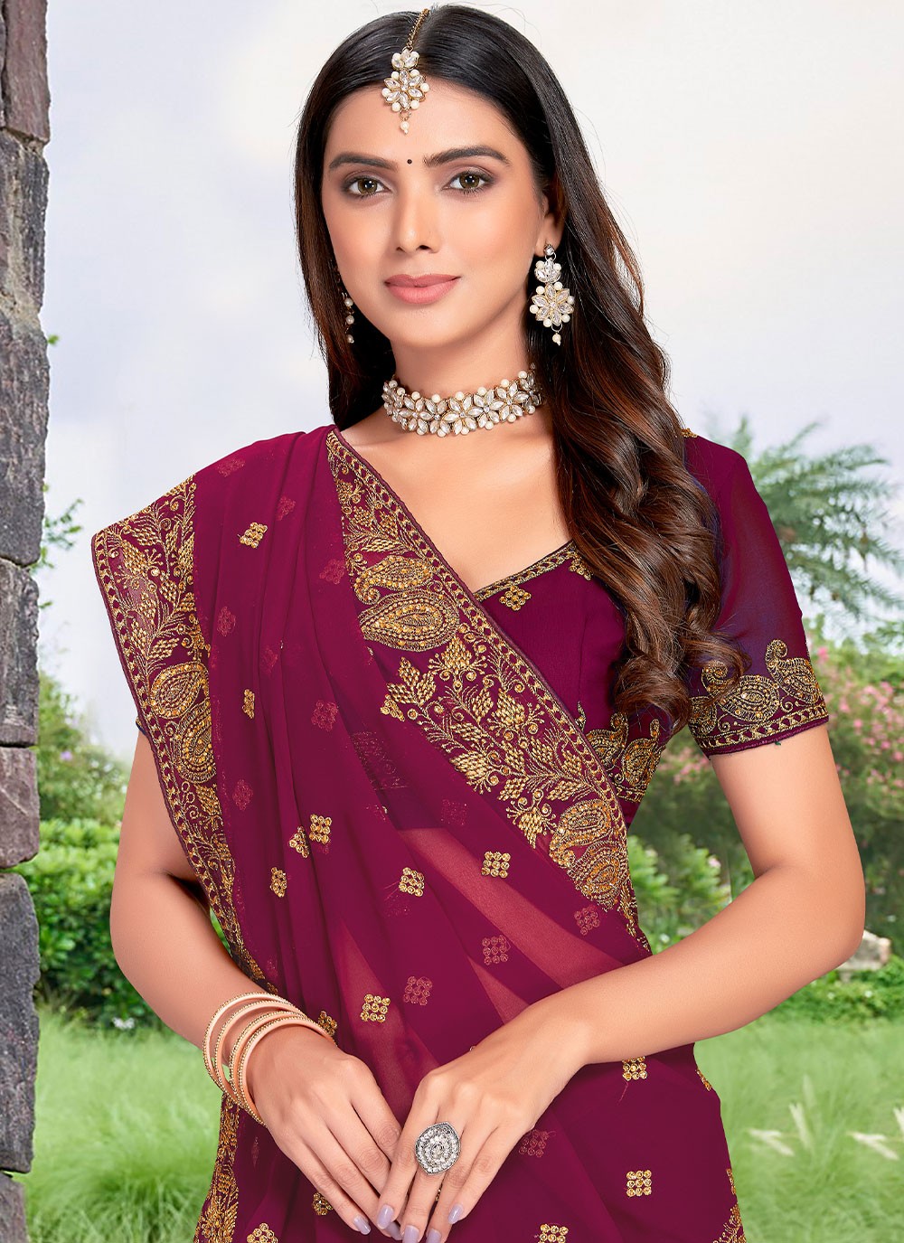 Classic Embroidered Georgette Saree - S2234