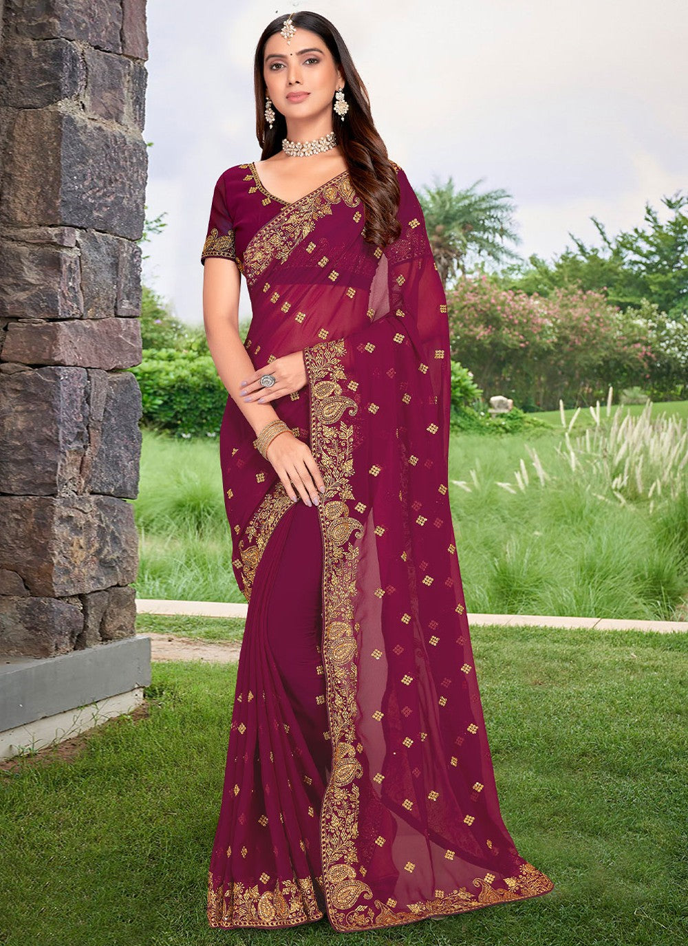 Classic Embroidered Georgette Saree - S2234