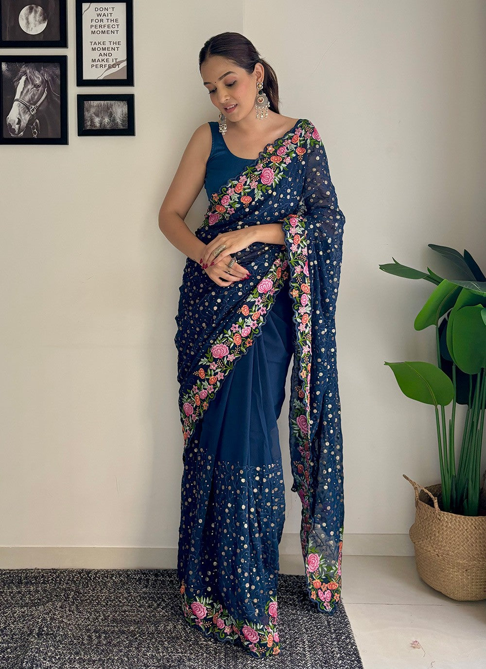 Traditional Embroidered Georgette Saree - S8035