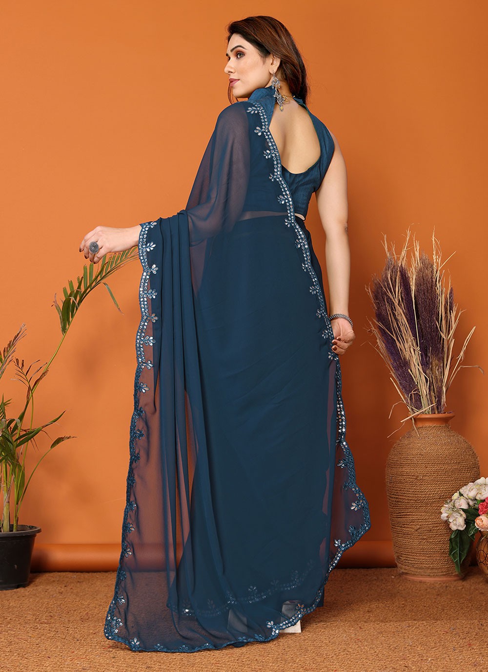 Classic Mirror Georgette Saree - S7189