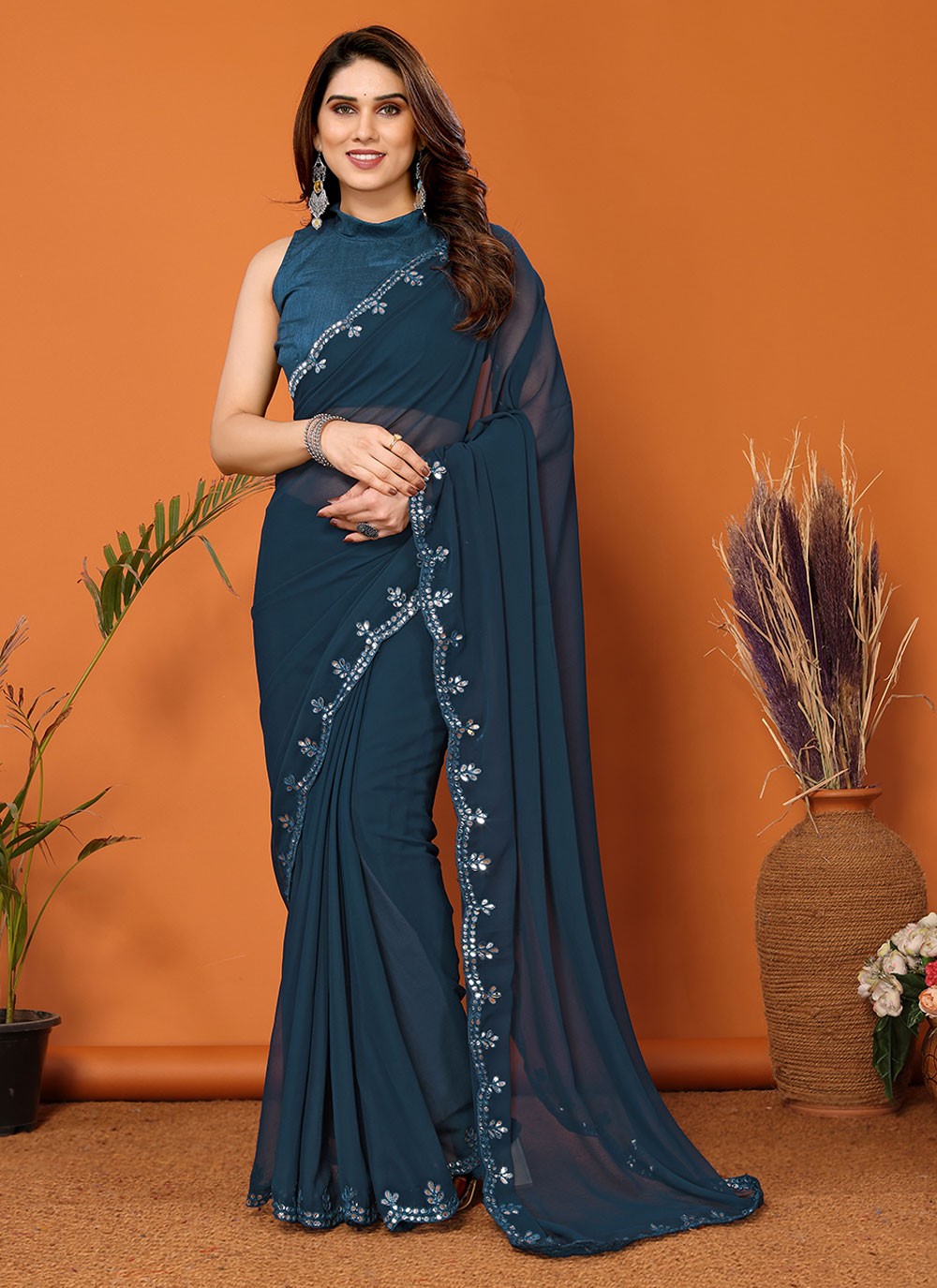 Classic Mirror Georgette Saree - S7189